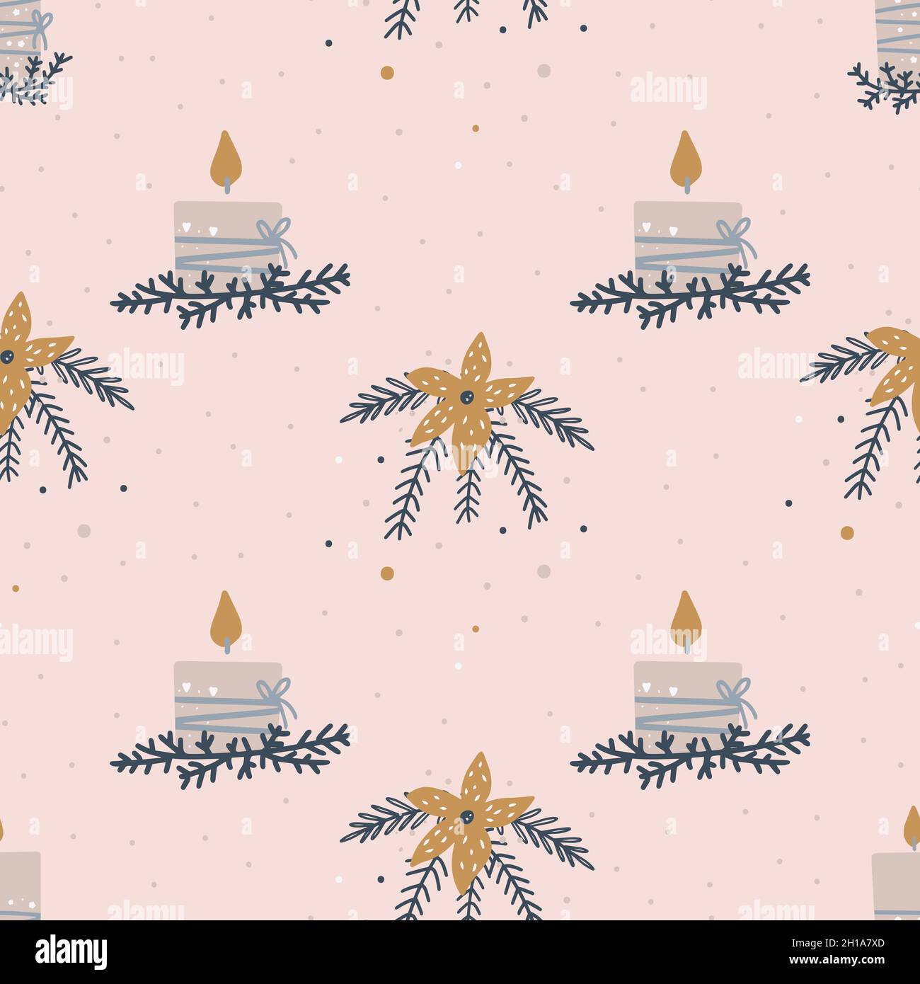 Christmas and New Year symbols hand drawn seamless pattern. Vector cute ...