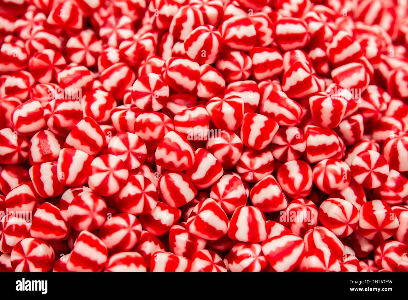 Bright red and white gummies, top view. Stock Photo