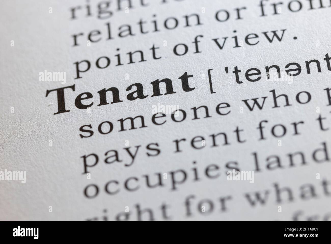 Fake Dictionary word, Dictionary definition of tenant, tenants, Stock Photo