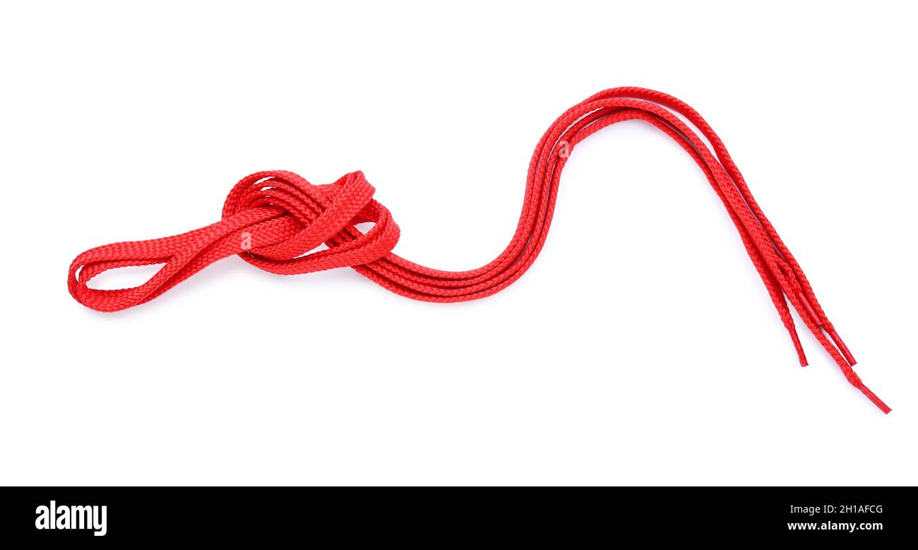 Red shoe laces tied in knot on white background Stock Photo - Alamy