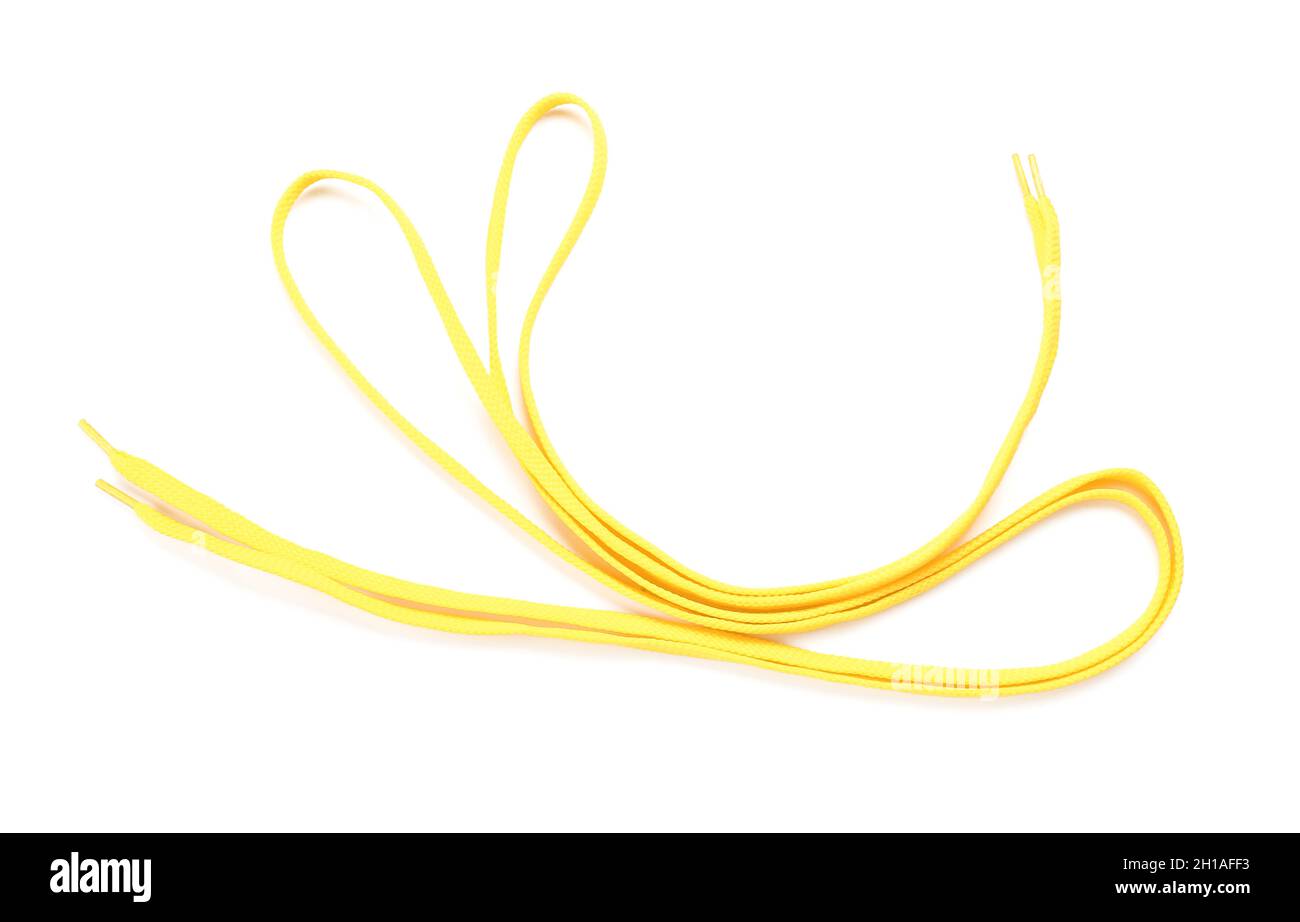 Yellow shoe laces on white background Stock Photo Alamy