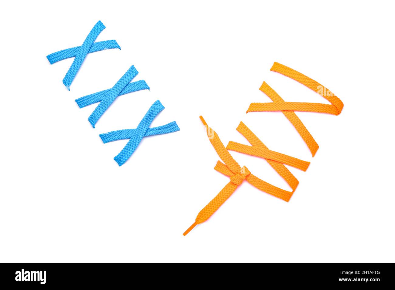 Shoe laces on white background Stock Photo - Alamy