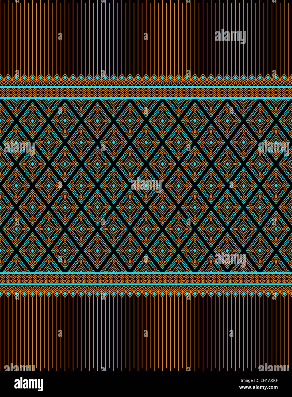 Magenta Turquoise Ethnic or Tribal Seamless Pattern on Black