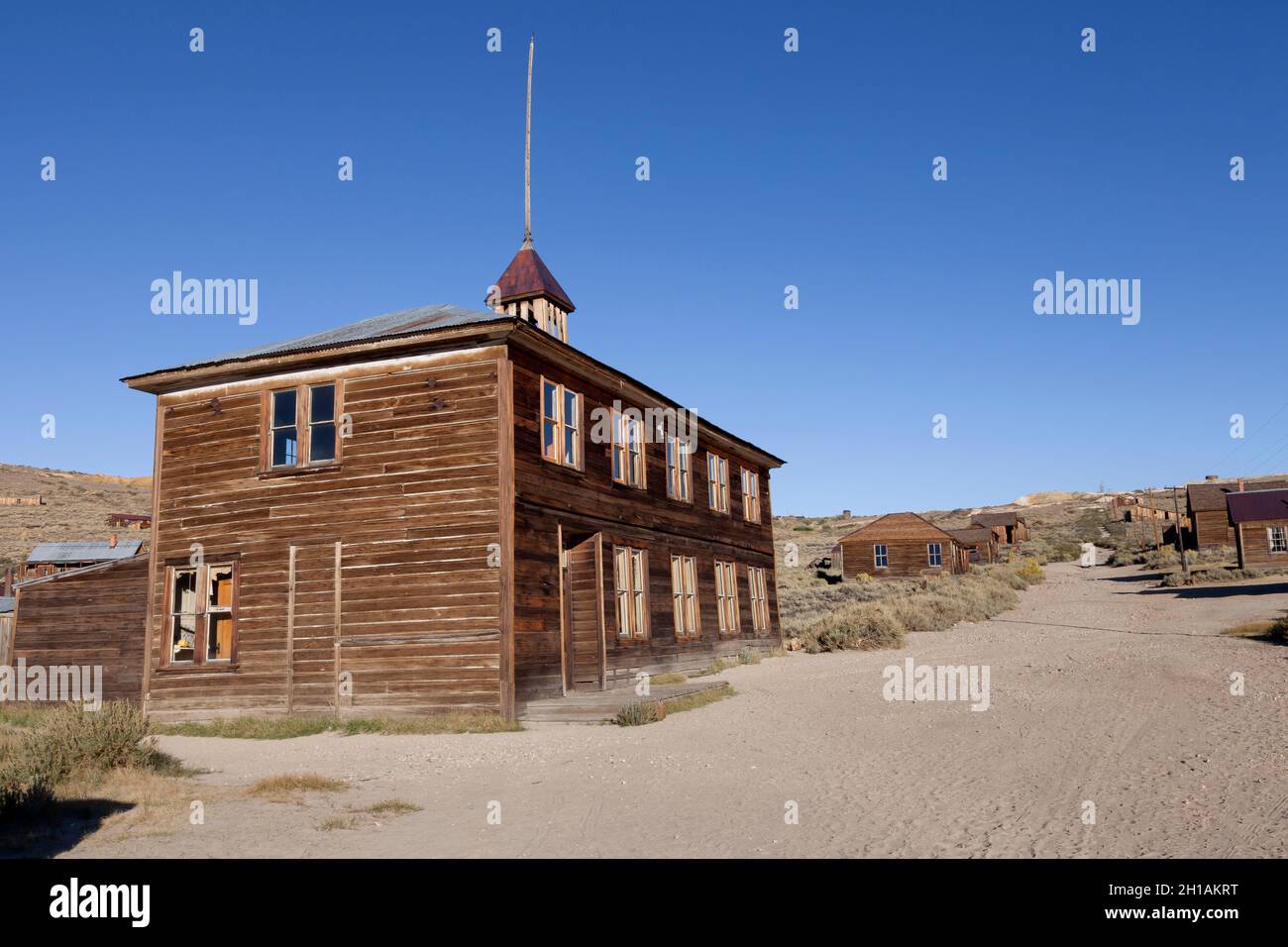 School house on Green Street in the ghost town of Bodie at Bodie State Park. Stock Photo