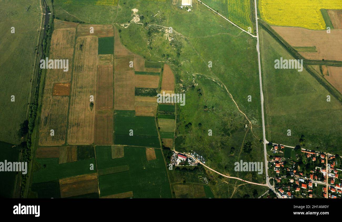 Aerial views of agricultural landscapes in Bulgaria. Stock Photo