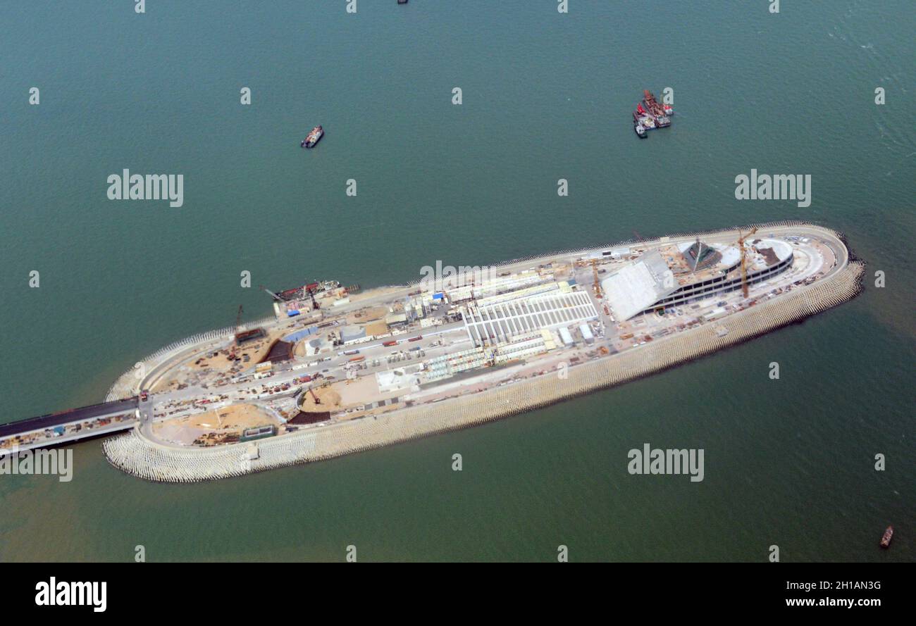 Aerial view of t he Hong Kong-Zuhari-Macau bridge. Stock Photo