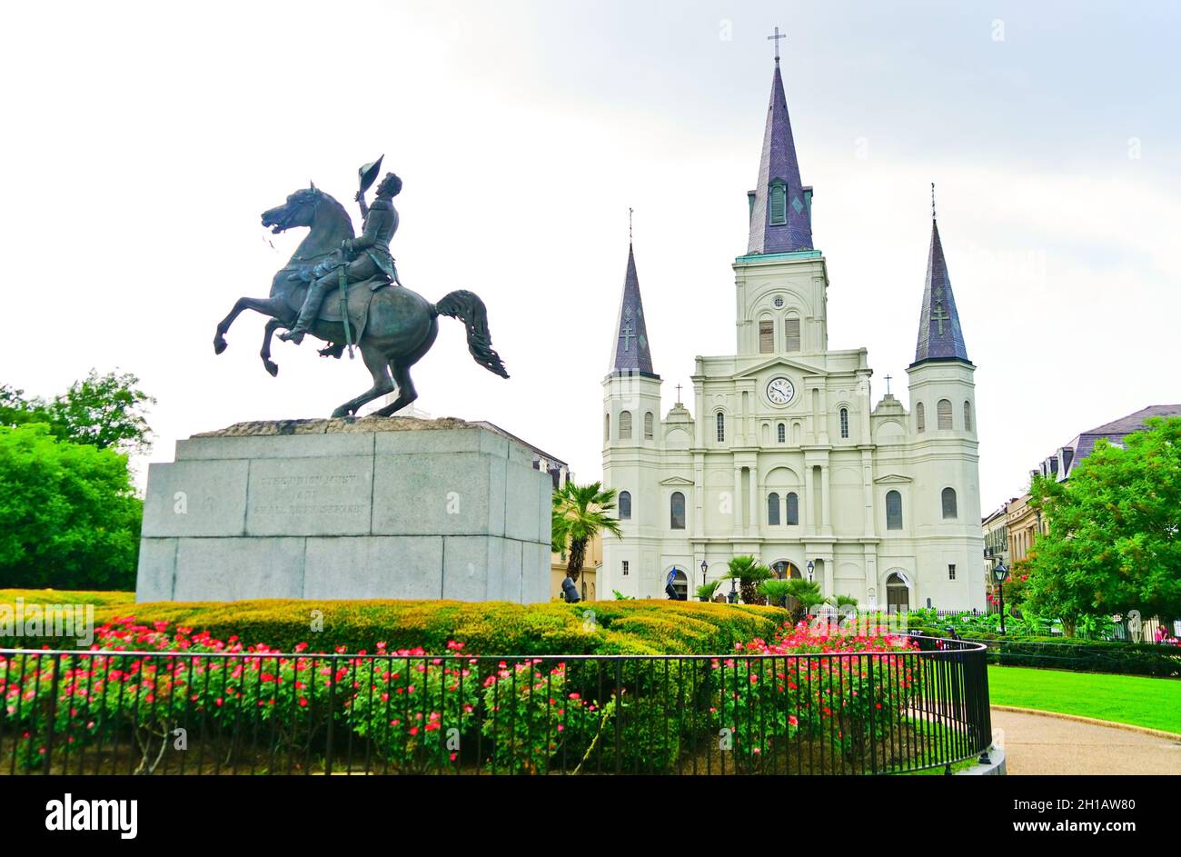 View of St. Louis Cathedral and Andrew Jackson Equestrian Statue on the