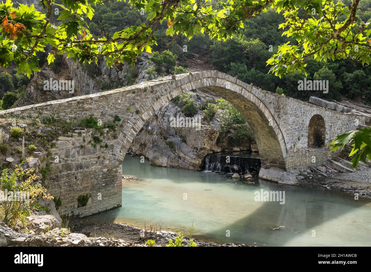 Old arch stone bridge near the Benje thermal baths in Albania Stock ...