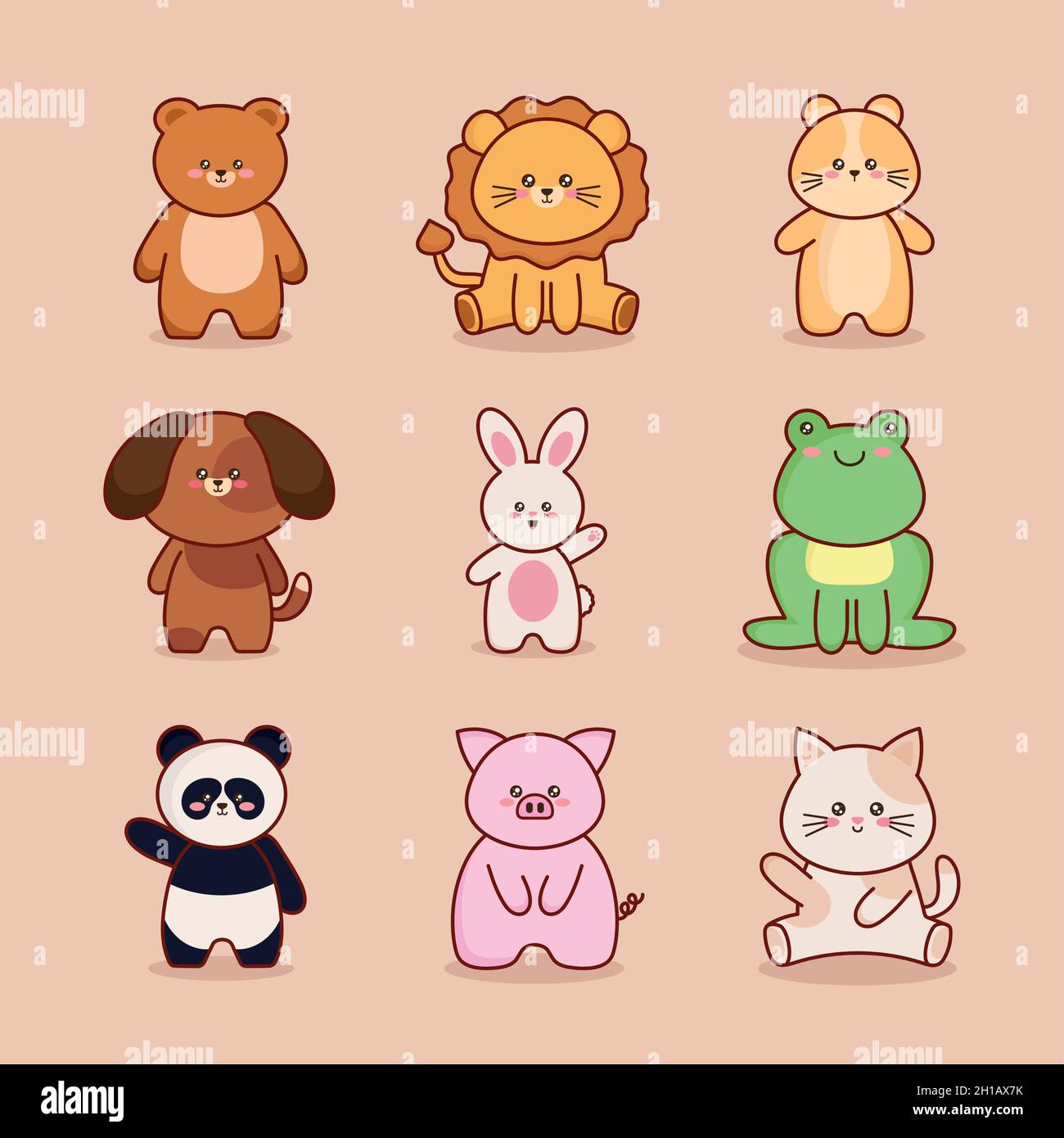 nine kawaii animals characters Stock Vector Image & Art - Alamy