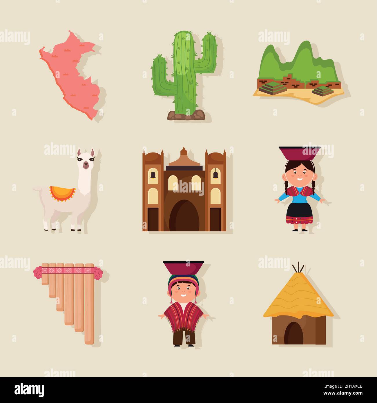 nine peru country icons Stock Vector