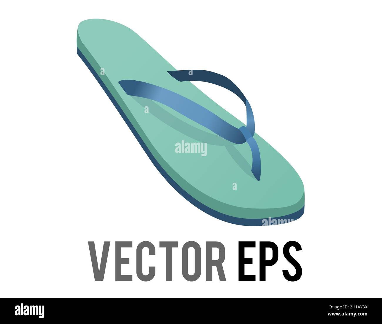 The isolated vector green and blue single rubber flip flop, thong sandal icon,  used to wear sandals to beach or warm weather places Stock Vector