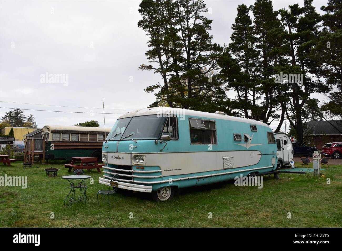 Vintage aluminium metal trailers at Sou'wester Historic Lodge & Vintage