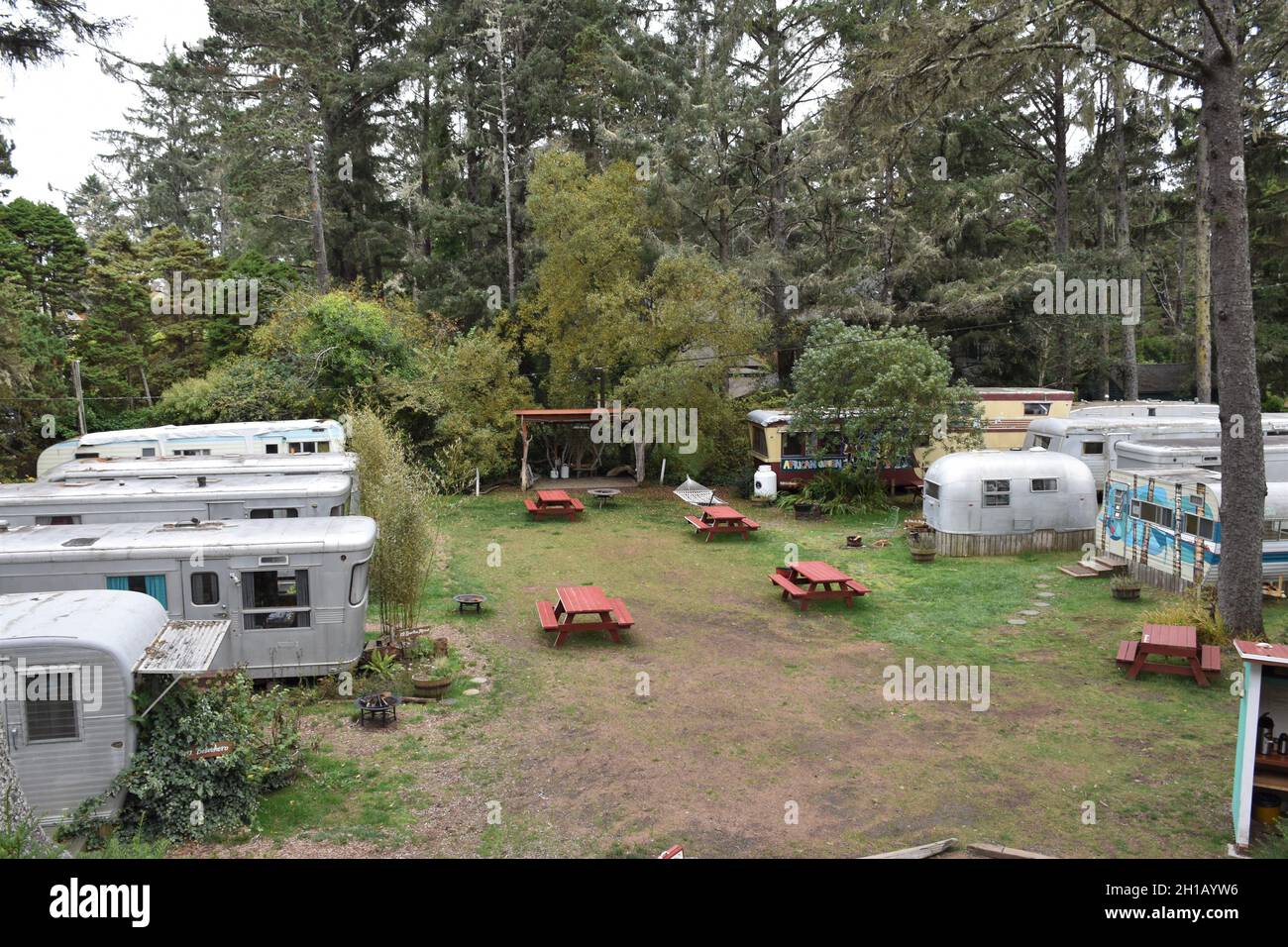 Vintage aluminium metal trailers at Sou'wester Historic Lodge & Vintage