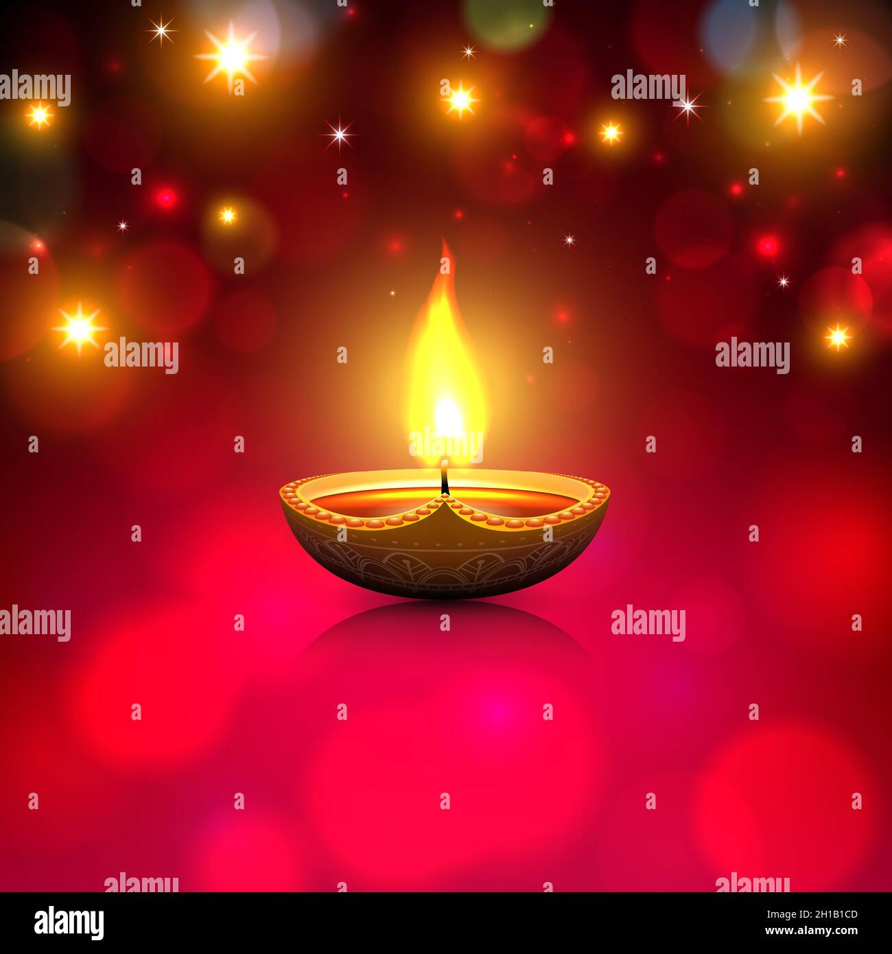 Happy diwali illustration. Festive diwali card. Design template with lamp,  golden lights, bokeh background. Red gold background, holiday illustration  Stock Photo - Alamy