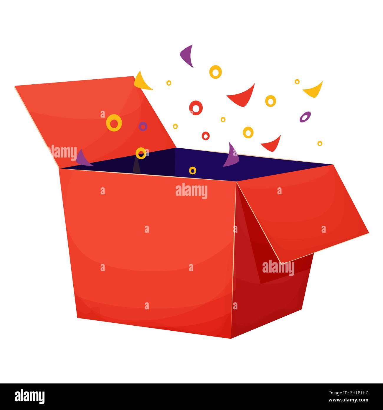 Surprise cardboard open present box, prize or reward in cartoon style isolated on white background. Promotion, lucky bonus. Vector illustration Stock Vector