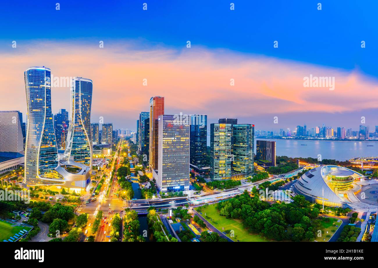 Aerial photography of Hangzhou city modern architecture landscape Stock ...