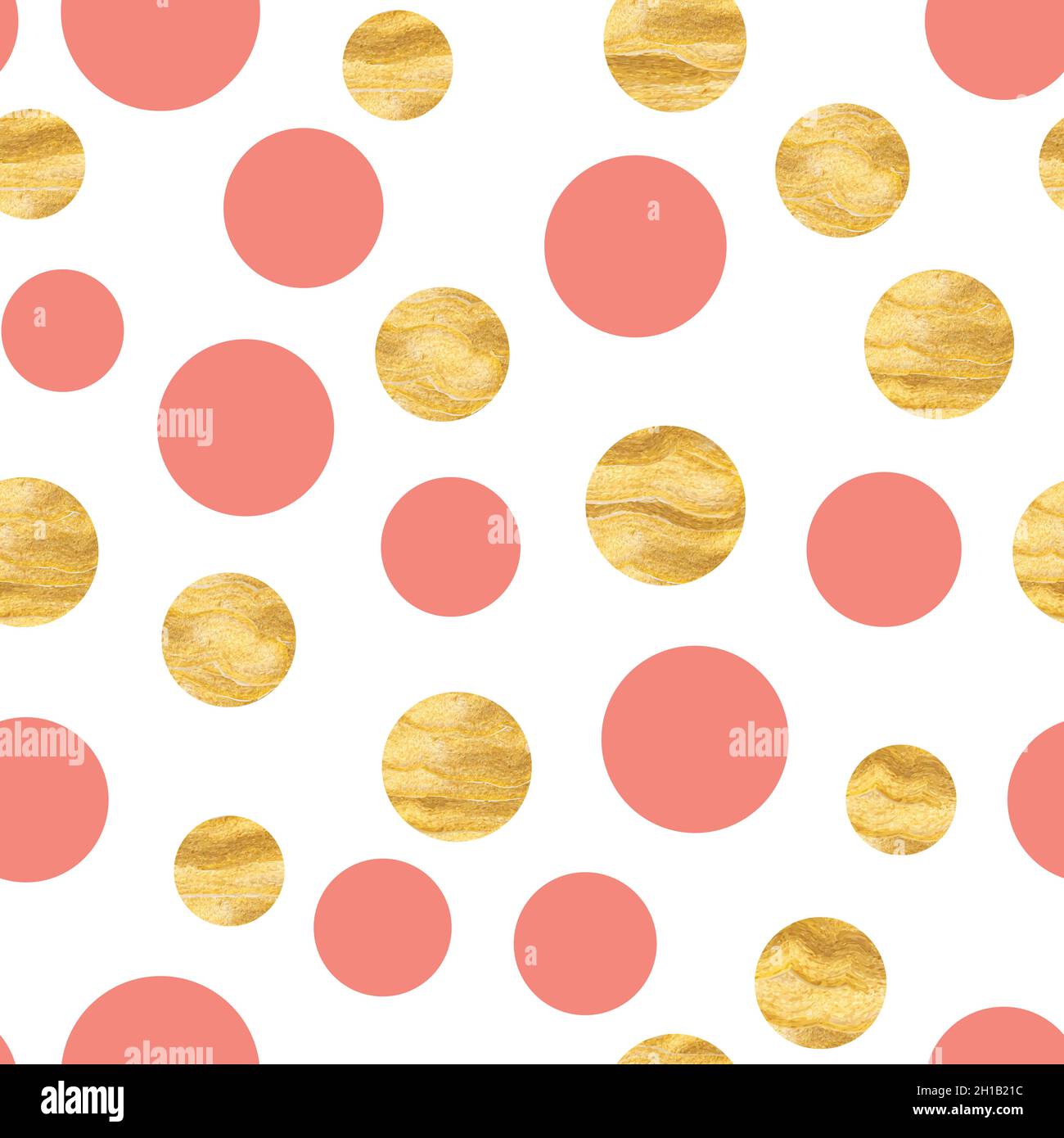 Abstract fashion grunge polka dots background. White seamless pattern with pink, golden textured circles. Template design for invitation, poster Stock Vector