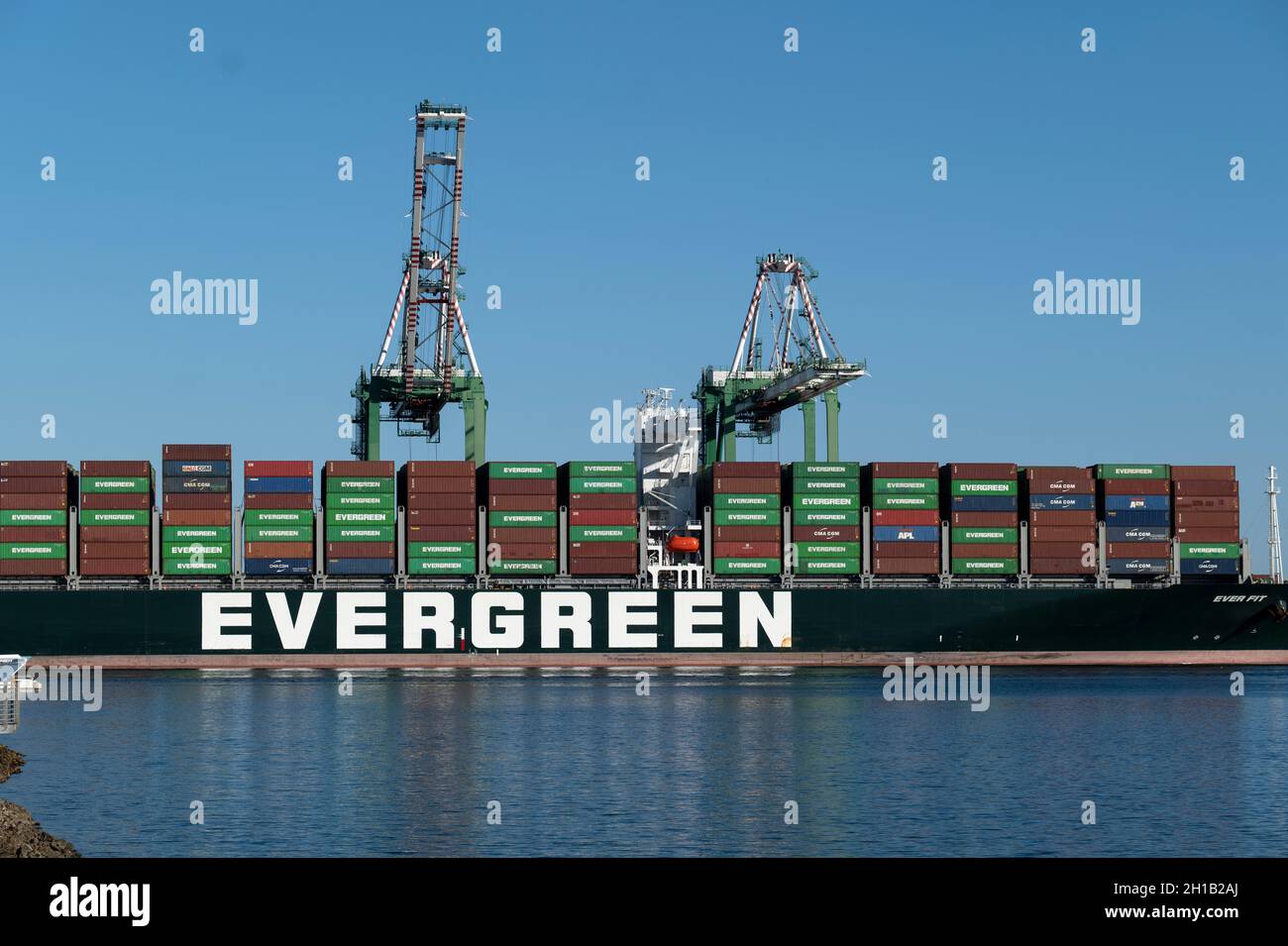 Los Angeles, CA USA - July 16, 2021: Shipping containers stacked at the Port of Los Angeles during supply chain disruption Stock Photo