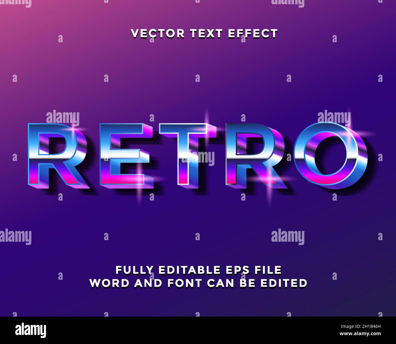 retro metallic purple vector text effect Stock Vector