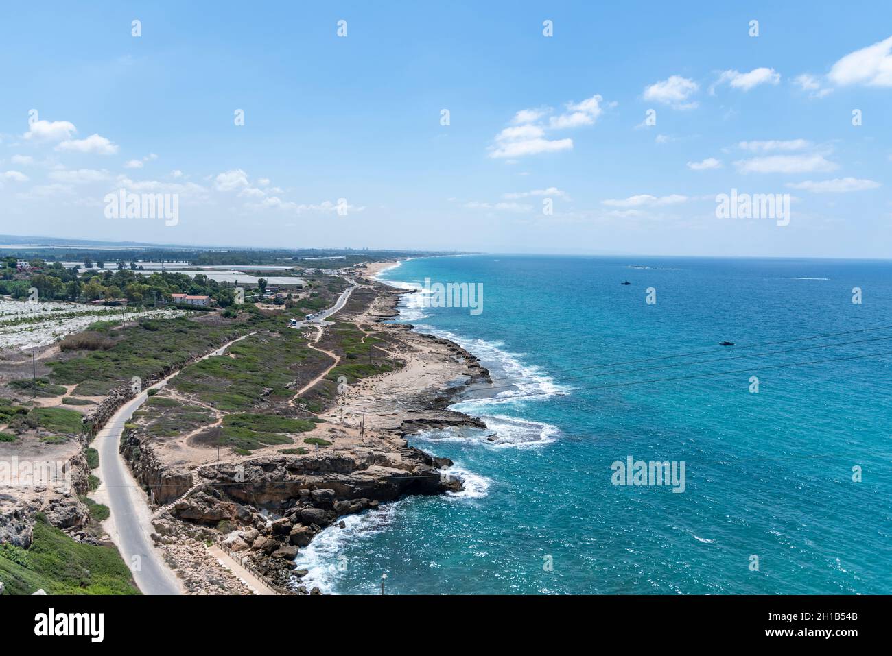 Mediterranean sea, white chalk rocks and some beaches captured from ...