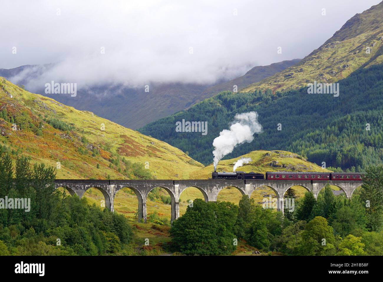Glenfinnan Viaduct, The Jacobite steam train, Hogwarts Express, Scottish Highlands Stock Photo