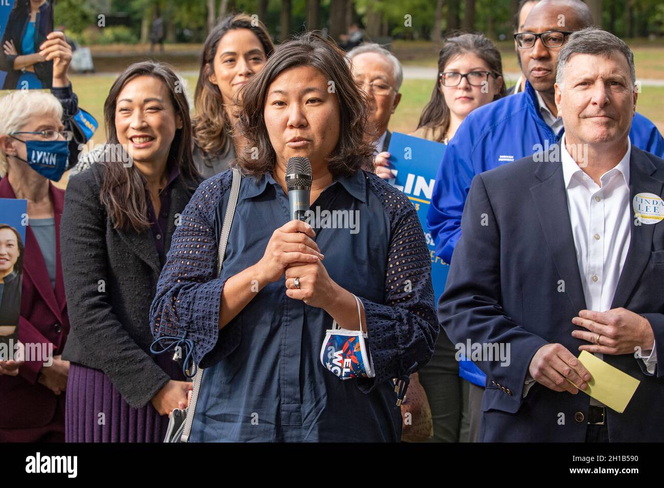 Congresswoman Grace Meng speaks at Linda Lee's, New York City council  district 23 candidate, general election kickoff rally in Queens Borough of  New York City. (Photo by Ron Adar / SOPA Images/Sipa