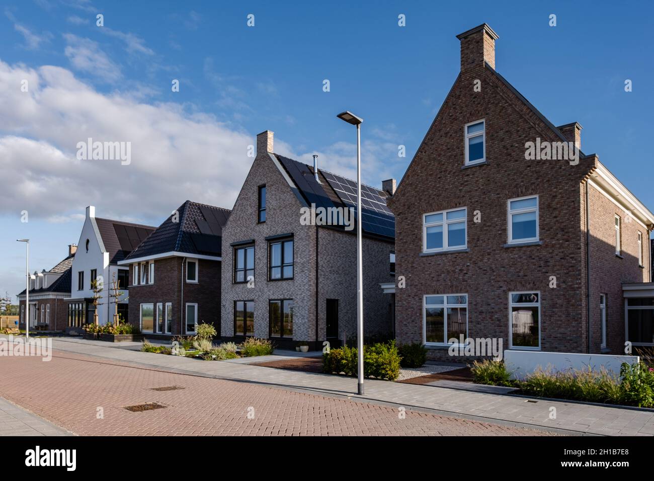 Dutch Suburban area with modern family houses, newly build modern