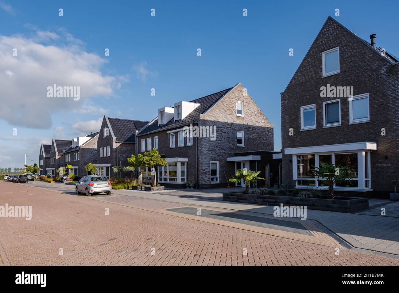 Dutch Suburban area with modern family houses, newly build modern