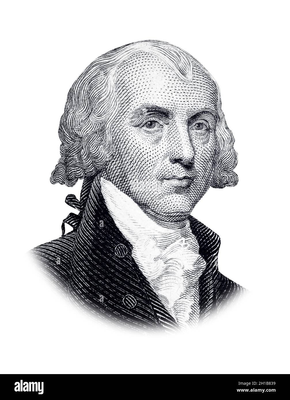 Portrait of USA President James Madison Isolated on White Background Stock Photo