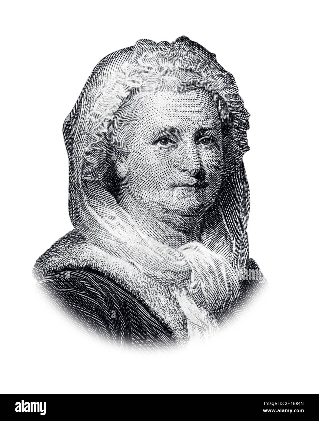 Portrait of Martha Washington Isolated on White Background Stock Photo