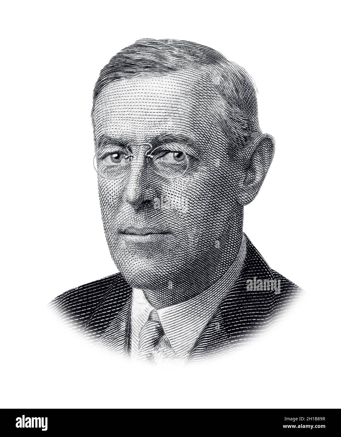 Portrait of USA President Thomas Woodrow Wilson Isolated on White Background Stock Photo