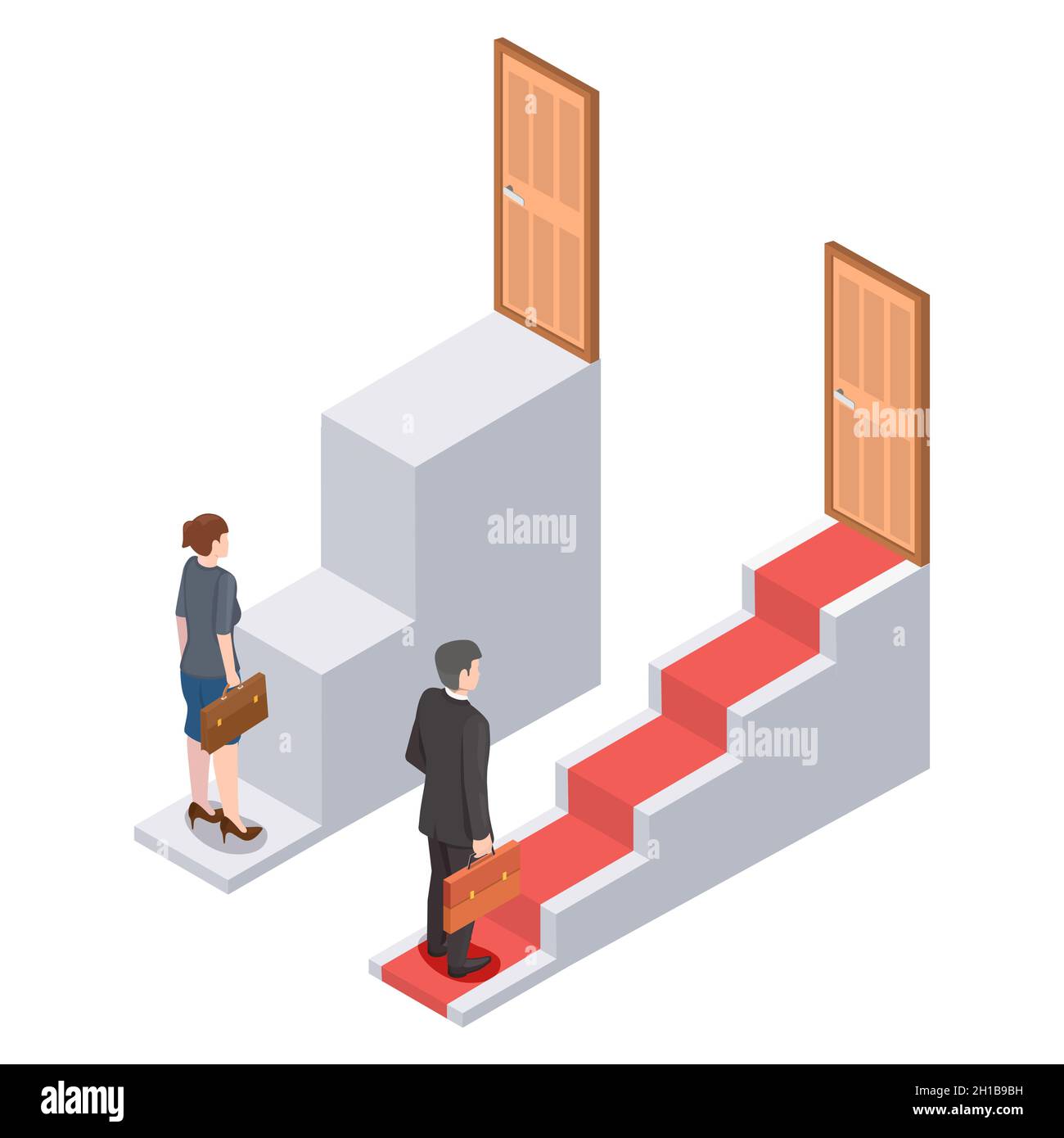 Sexism, gender discrimination, injustice, inequality and unfair career promotion, vector isometric illustration. Stock Vector