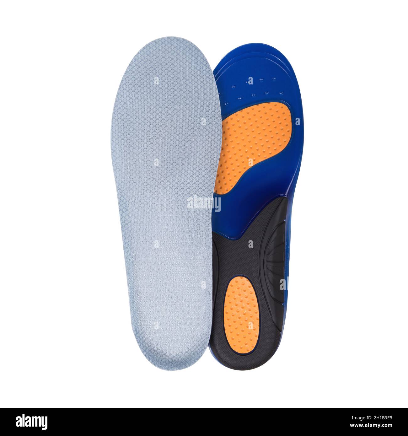 Everyday shoe insoles with gel layer isolated on white background. Blue