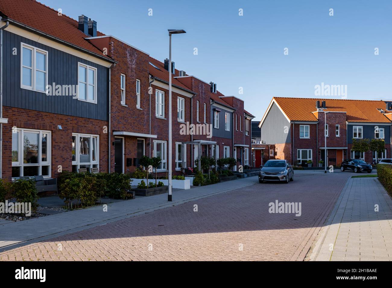 Dutch Suburban area with modern family houses, newly build modern