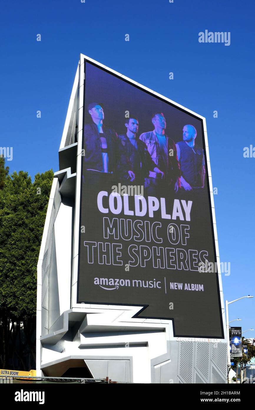 Los Angeles, California, USA 17th October 2021 A general view of atmosphere of Coldplay Music of the Spheres Billboard on Sunset Blvd on October 17, 2021 in Los Angeles, California, USA. Photo by Barry King/Alamy Stock Photo Stock Photo