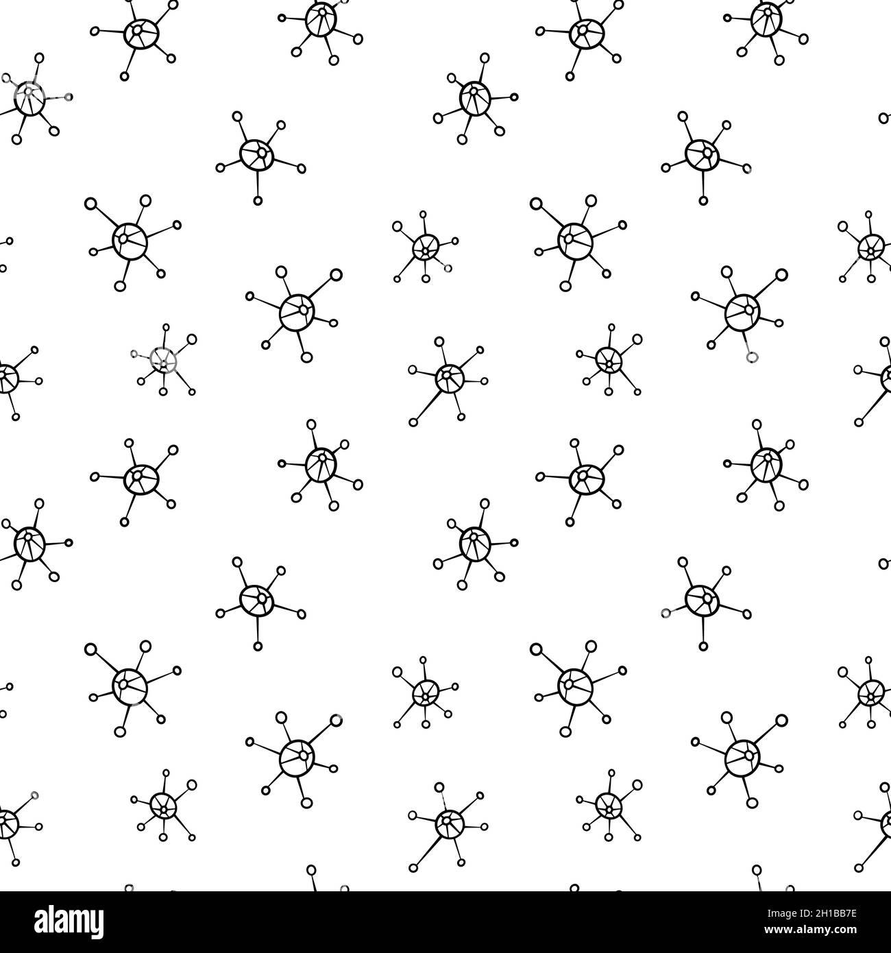 Abstract seamless pattern with hand drawn bacteria. Simple black objects on white background. Vector illustration. Stock Vector