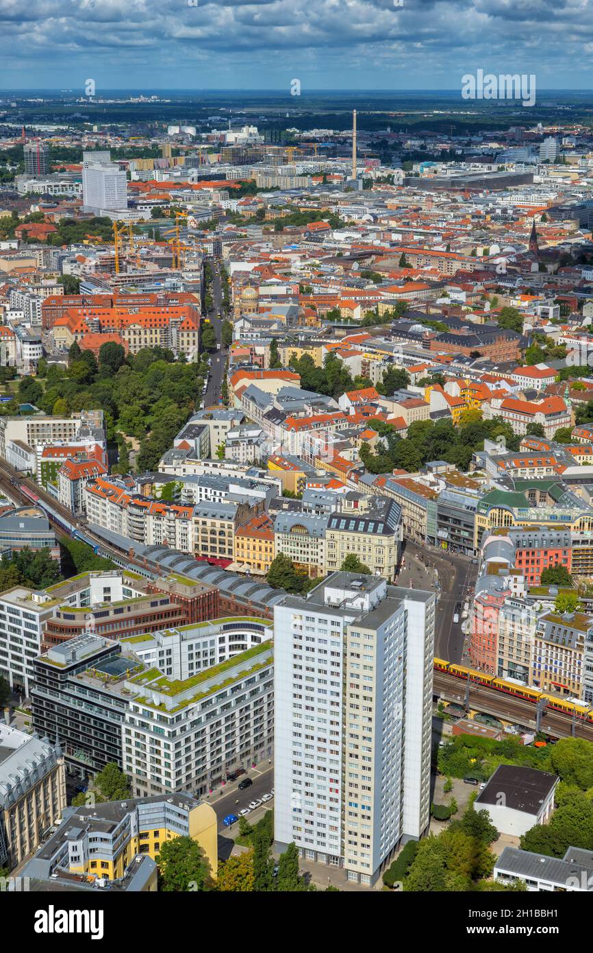 Berlin from above in Germany, capital city aerial view cityscape Stock ...