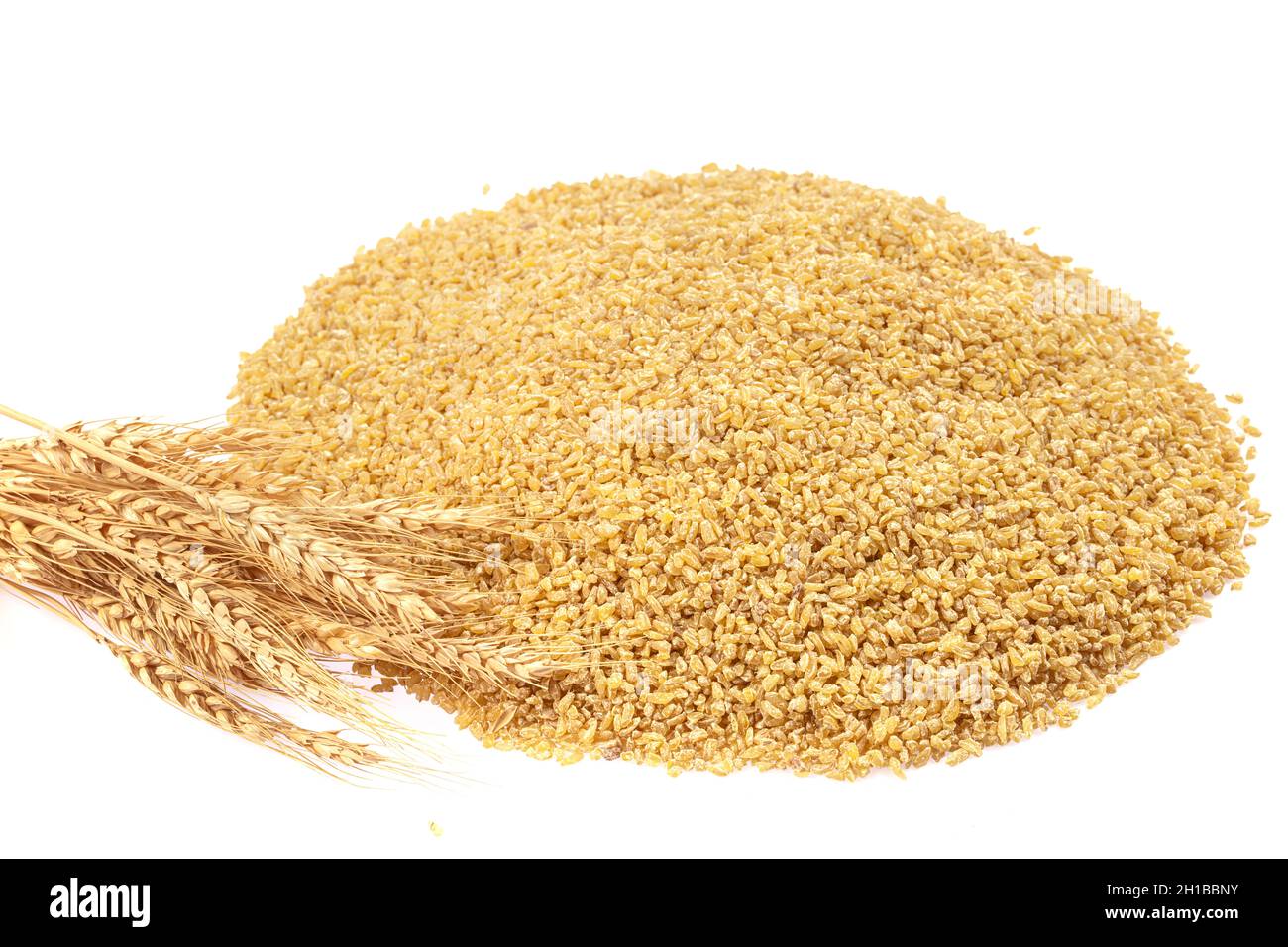 Bulgur source of natural protein, fiber and fat. Bulgur scattered on white background. Natural