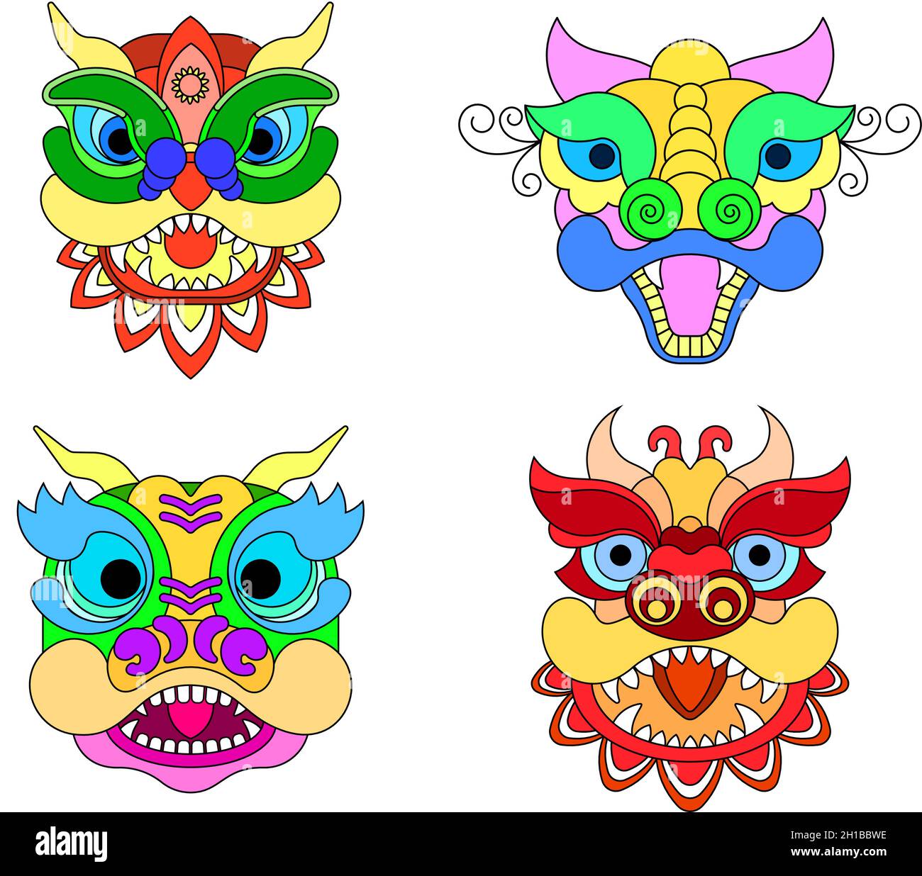 Chinese New Year Lion Dance Head. Flat vector illustration Stock Vector ...