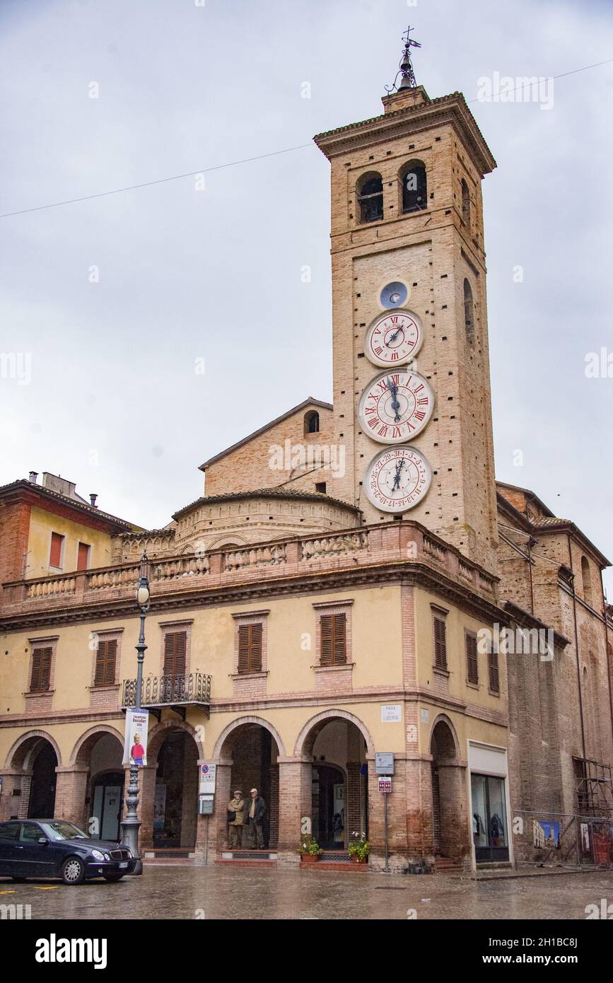 Europe, Italy, Marche, Tolentino, The three clocks tower, Liberty square Stock Photo