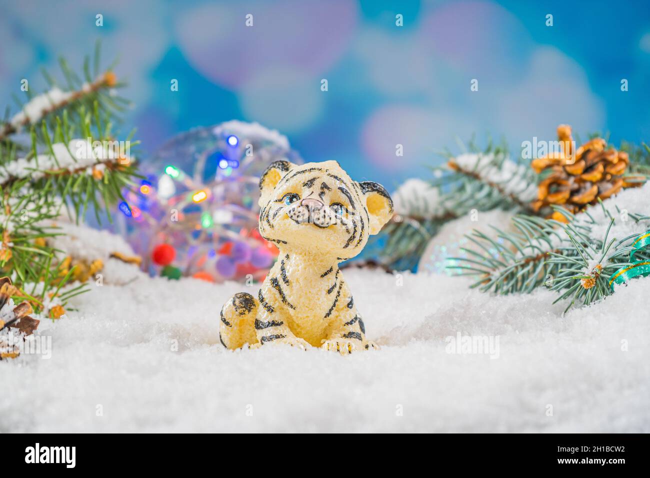 Christmas 2022 Toy Christmas Chocolate Toy On Snow. Chocolate Toy In The Shape Of A Tiger,  Symbol Of The Year 2022. Joyful Mood Stock Photo - Alamy