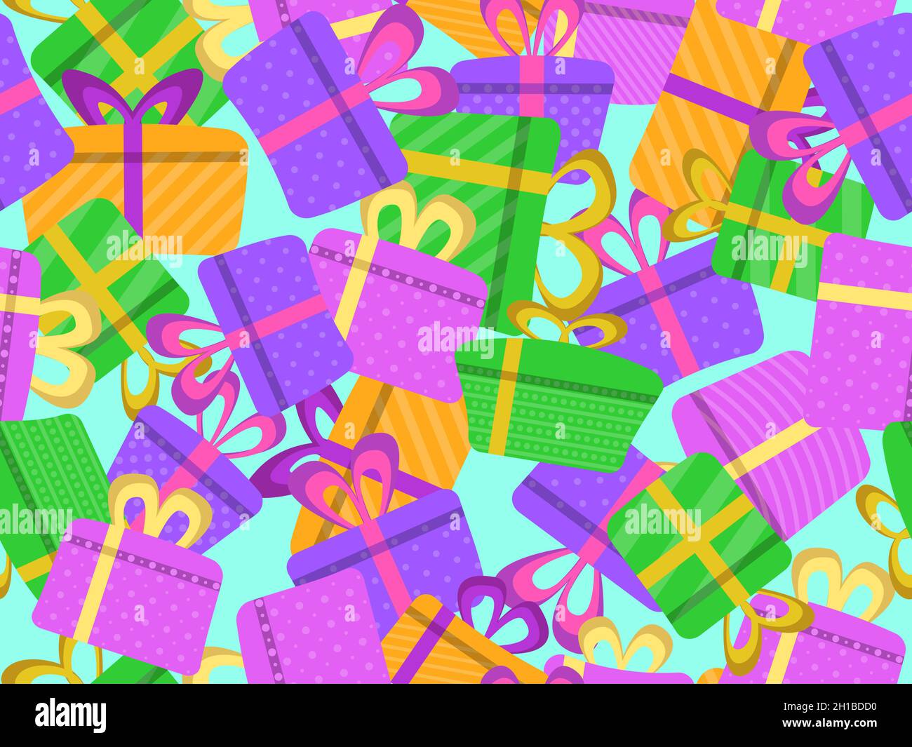 Seamless pattern with colorful gift boxes in flat style. Festive design