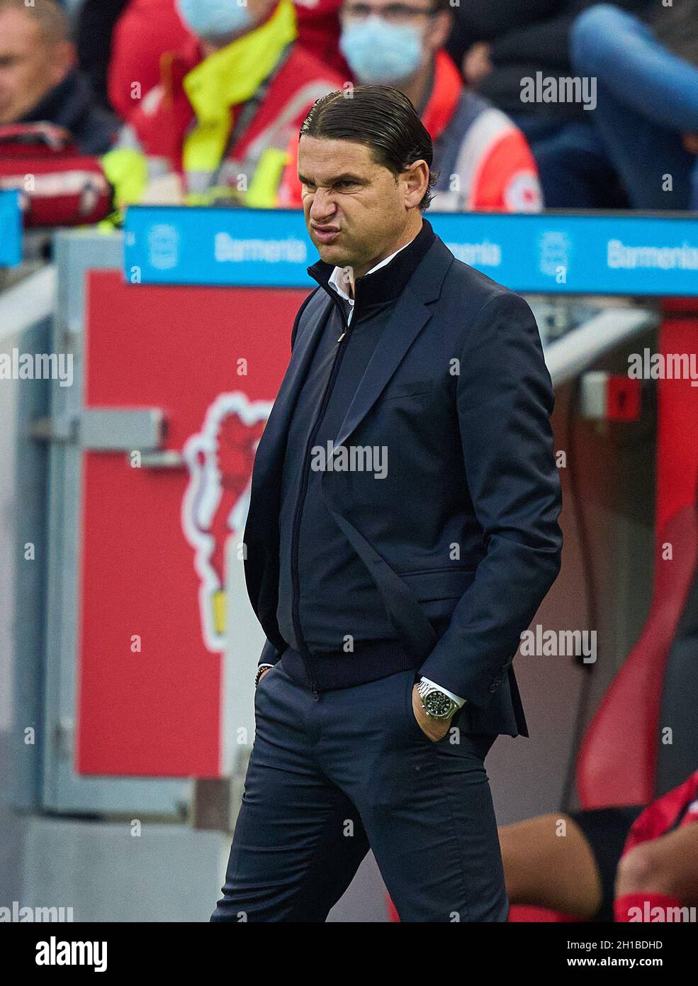 Leverkusen, Germany. 17th Oct, 2021. Gerardo Seoane, Trainer, headcoach  teammanager Leverkusen sad and angry in the match BAYER 04 LEVERKUSEN - FC  BAYERN MUENCHEN 1-5 1.German Football League on October 17, 2021