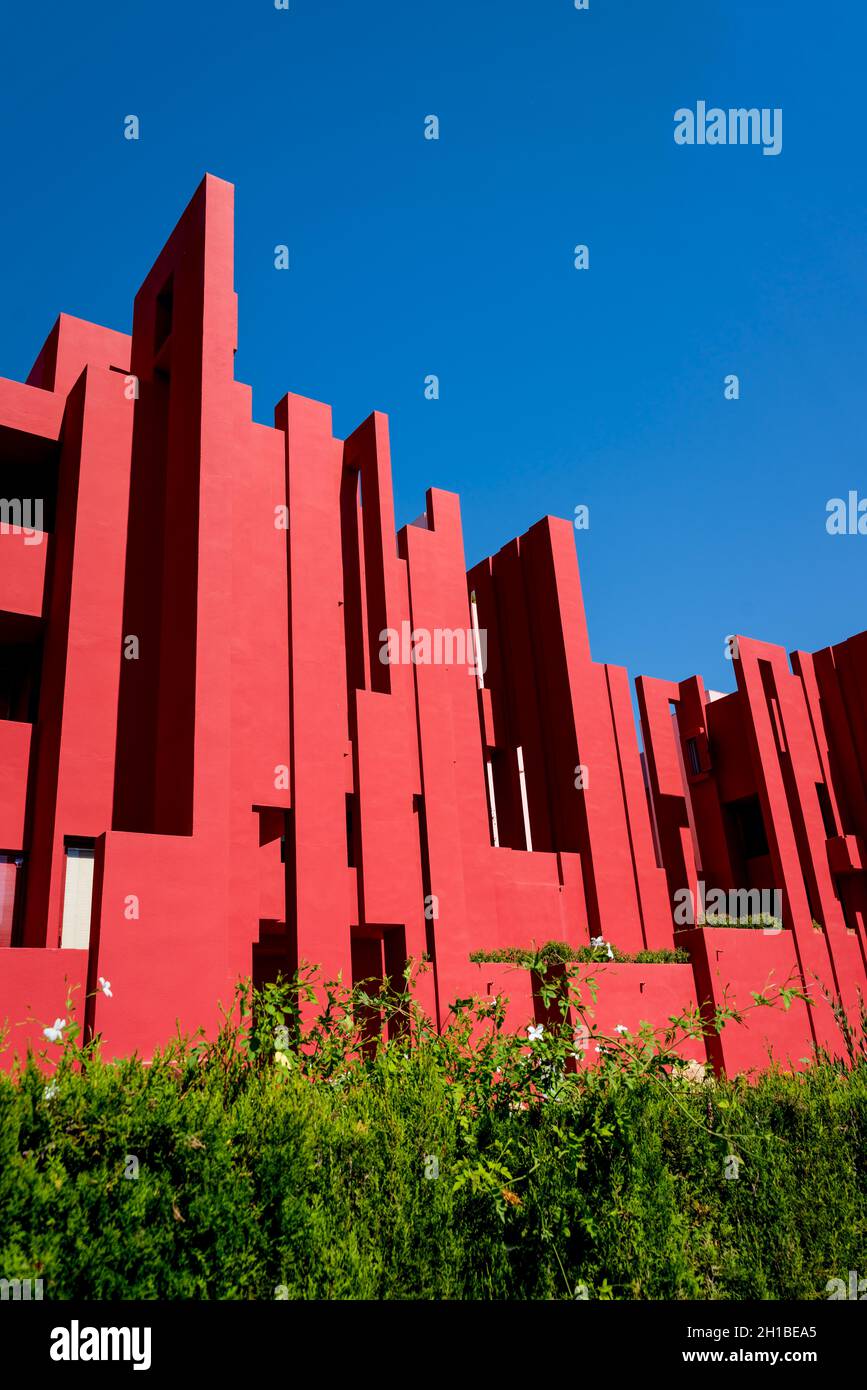 Image showcasing Calpe, Spain - 19 July 2021: Geometric architecture of the postmodern ...