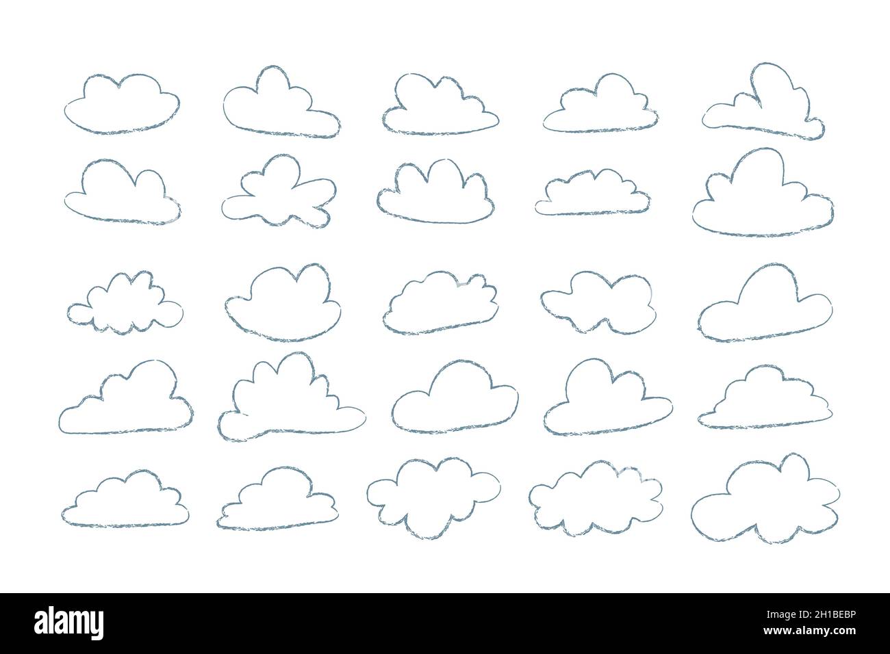 cloud set in hand drawn doodle sketch style, simple outline clouds ...