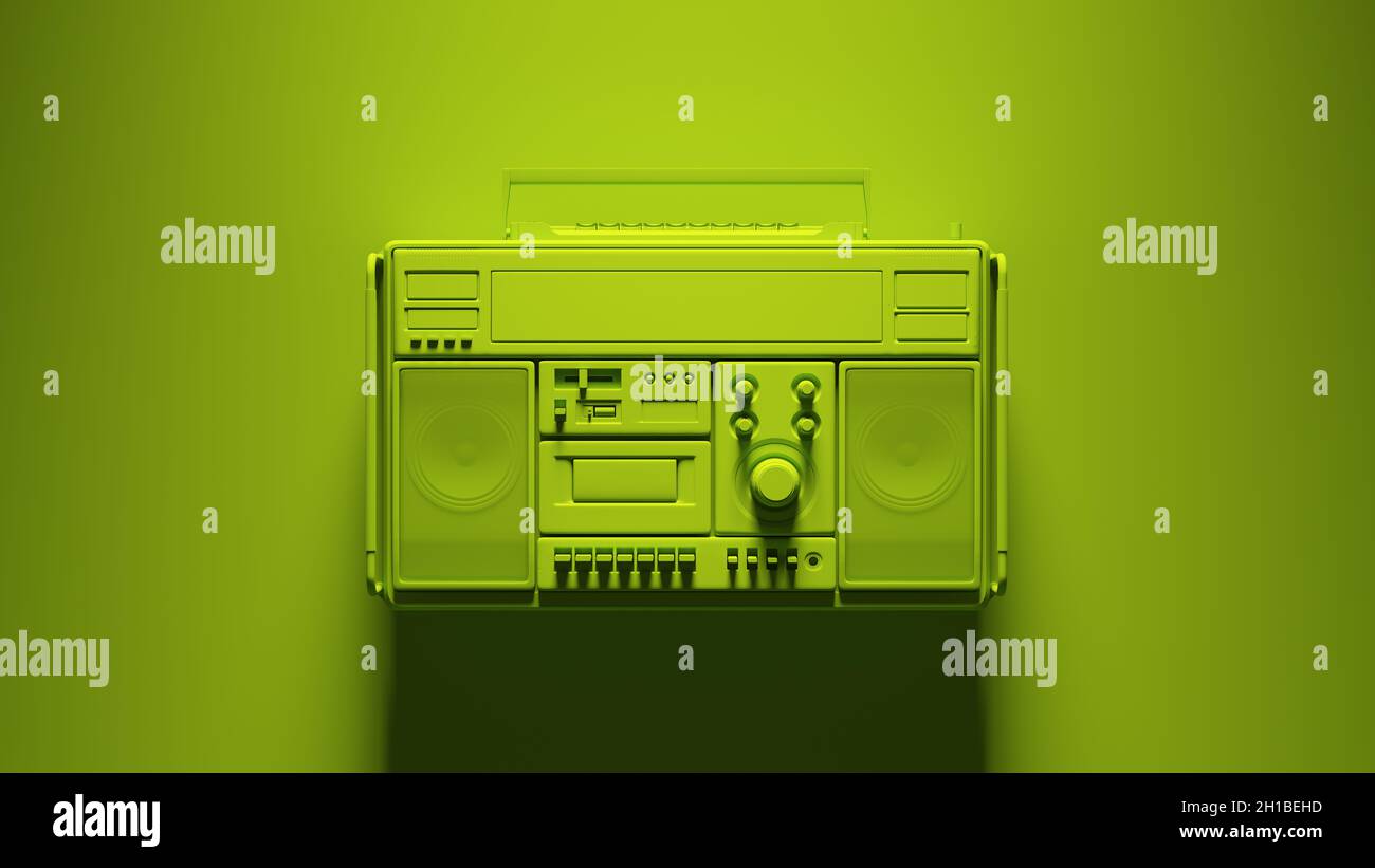 Green Boombox Post-Punk Stereo with Vibrant Green Background 3d illustration render Stock Photo