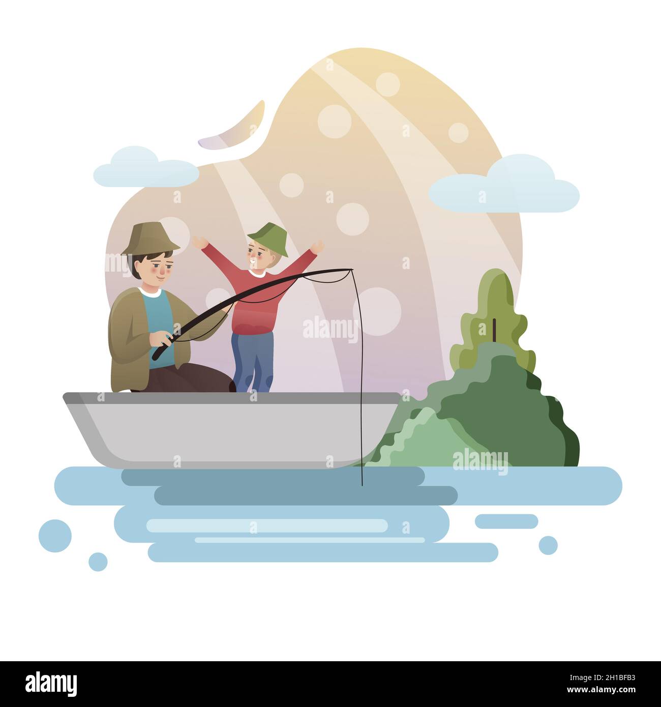 Father and Kids Fishing in a Boat Stock Image - Image of jacket, orange:  78634927