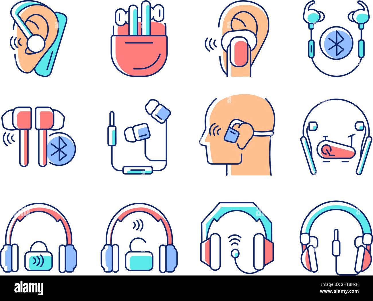 Different types of headphones RGB color icons set Stock Vector Image ...