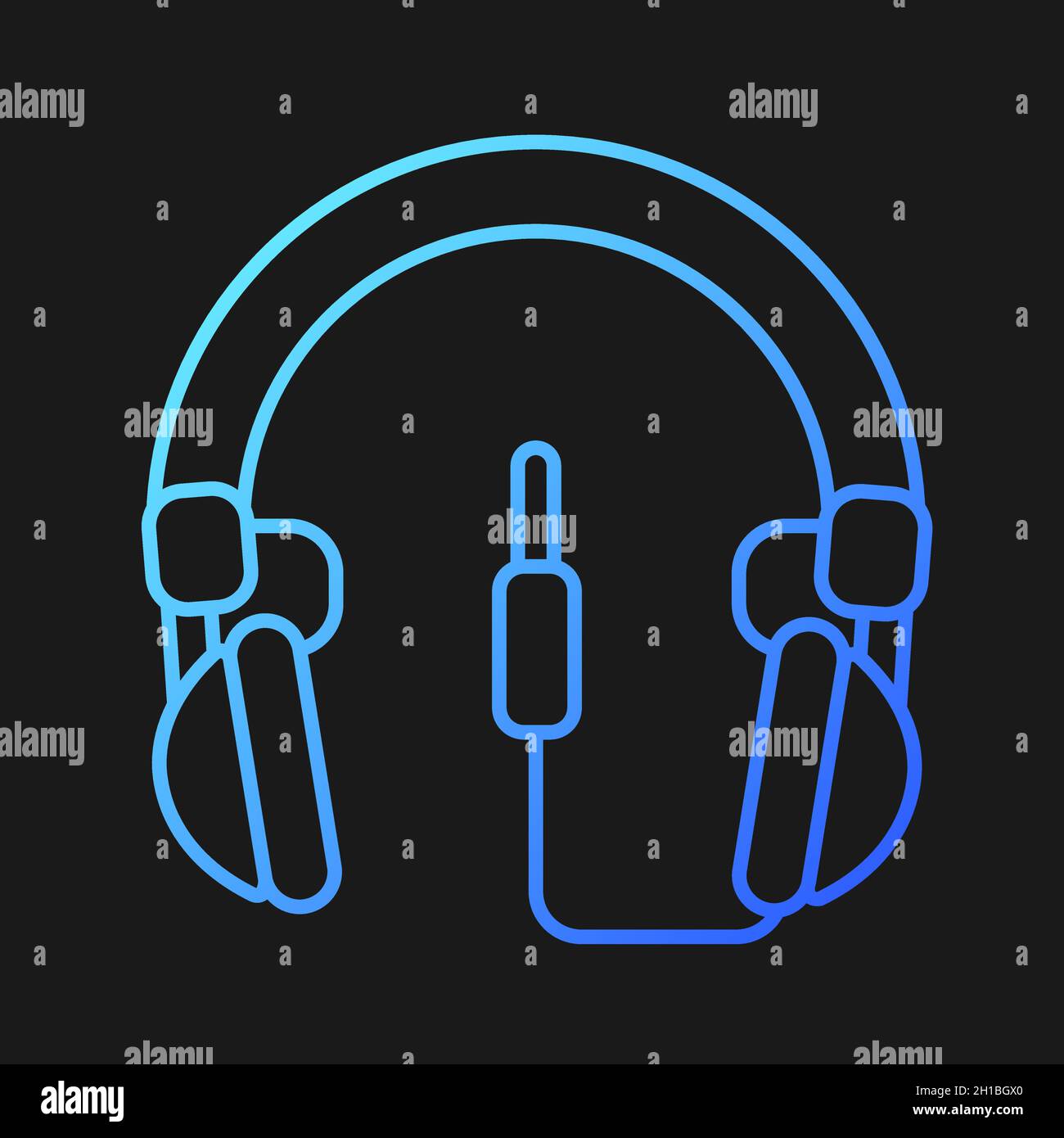 Wired circumaural headset gradient vector icon for dark theme Stock Vector
