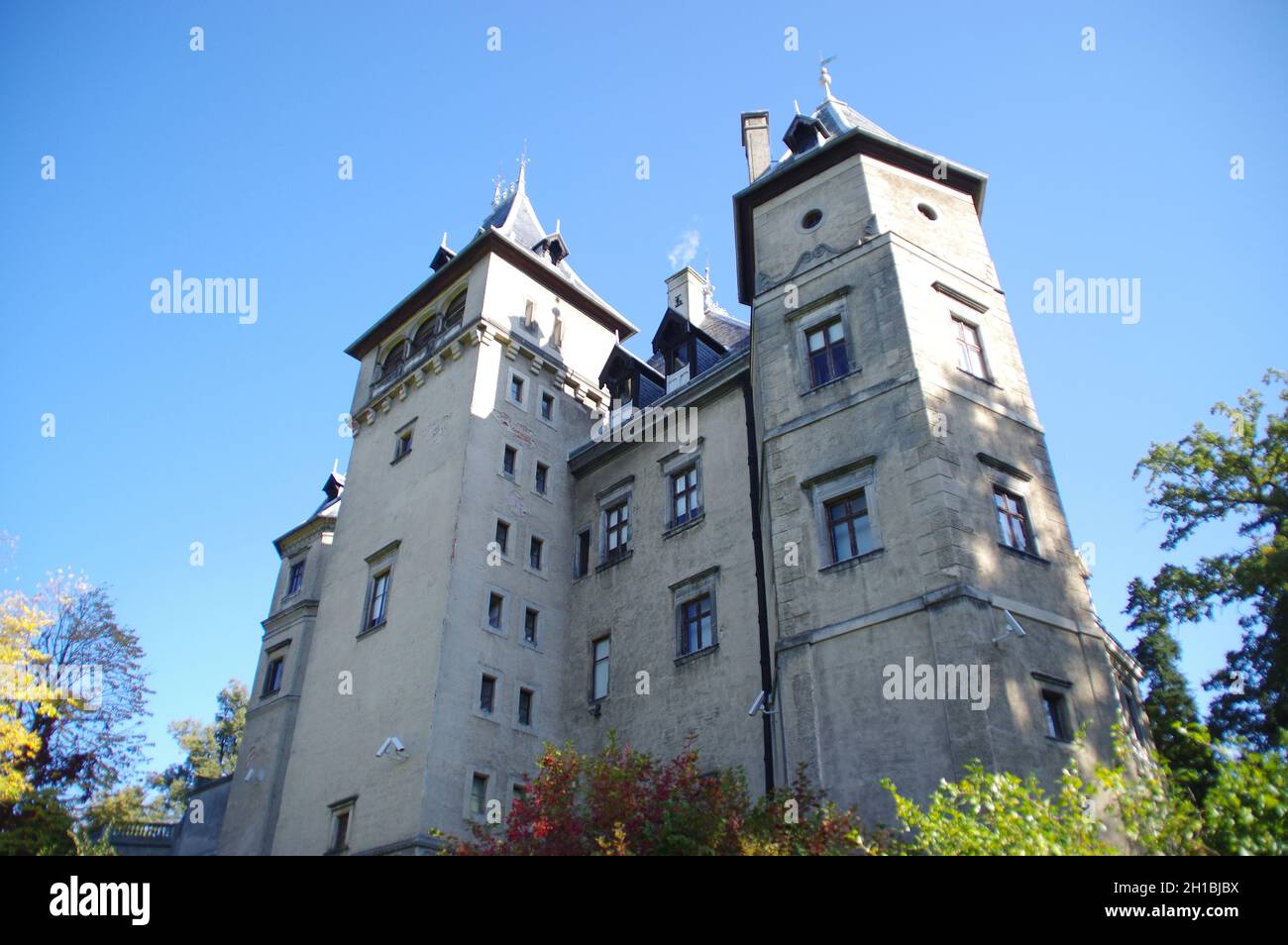 Goluchow, Poland - October 9, 2021. Old castle. Historic residence in sunny autumn day. Stock Photo